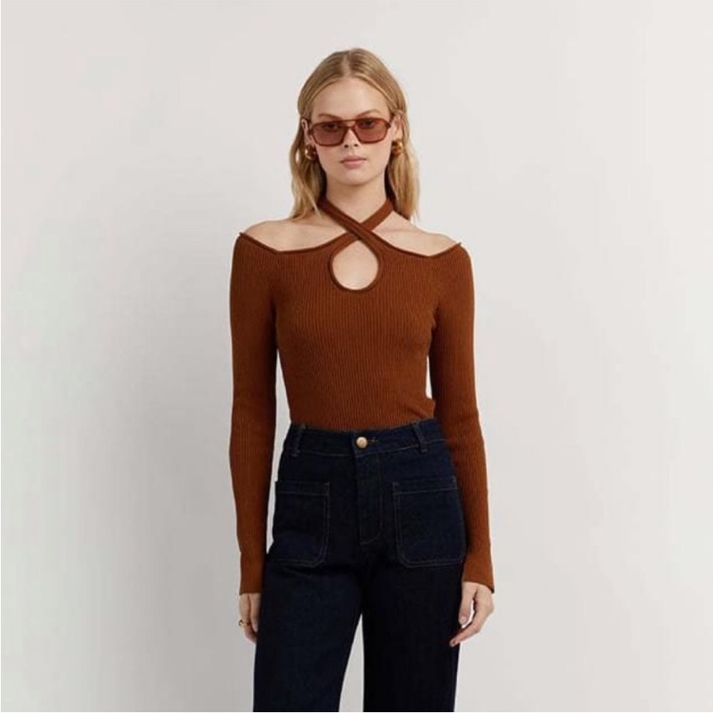 DISSH | Toni Ribbed Long Sleeve Halter Top XS